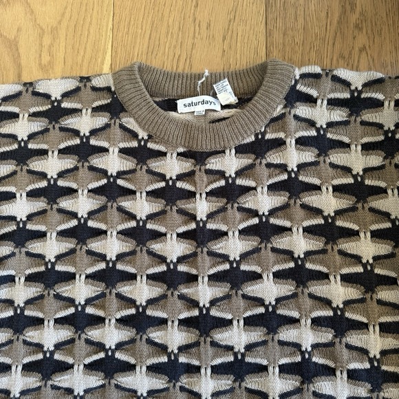 Vintage Saturdays NYC Sweater Mens XL Brown Geometric Granpa Knit Textured Y2K - Picture 2 of 7